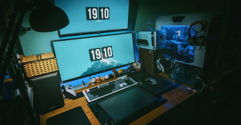 Gaming Desk - Low-light Photography of Computer Gaming Rig Set