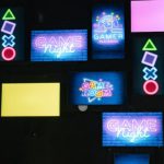 Multi-monitor Gaming - Lighted Screen Monitors Inside a Gaming Computer Shop