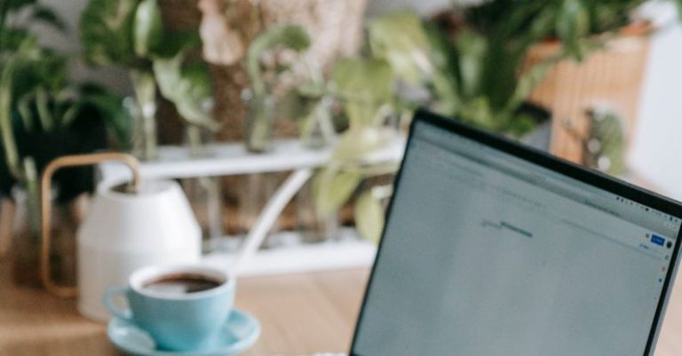 Remote Desktop - Crop anonymous freelancer browsing modern netbook while sitting at table in light room with many green potted plants at home